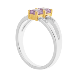 Bague en or jaune et argent rhodié, amethystes et oxydes de zirconium