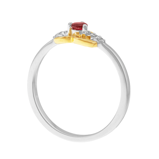 Bague en or jaune et argent rhodié, rhodolite et oxydes de zirconium, coeur