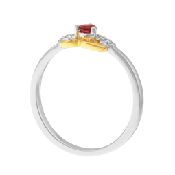 Bague en or jaune et argent rhodié, rhodolite et oxydes de zirconium, coeur