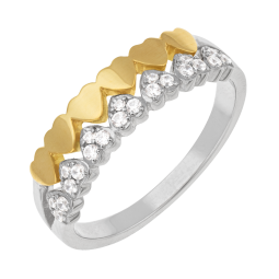 Bague en or jaune et argent rhodié, oxydes de zirconium, coeurs