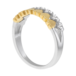 Bague en or jaune et argent rhodié, oxydes de zirconium, coeurs