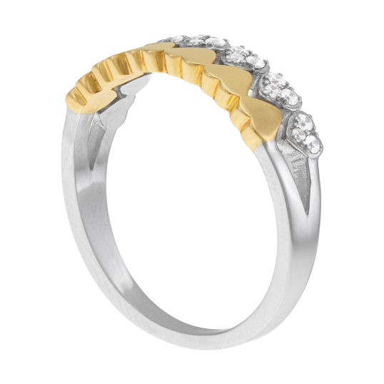 Bague en or jaune et argent rhodié, oxydes de zirconium, coeurs