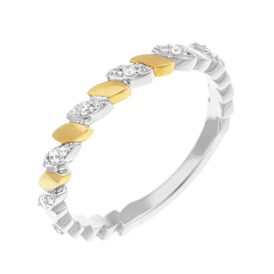 Bague en or jaune et argent rhodié, oxydes de zirconium