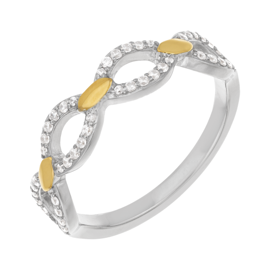 Bague en or jaune et argent rhodié, oxydes de zirconium, ajourée