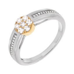 Bague en or jaune et argent rhodié, oxydes de zirconium