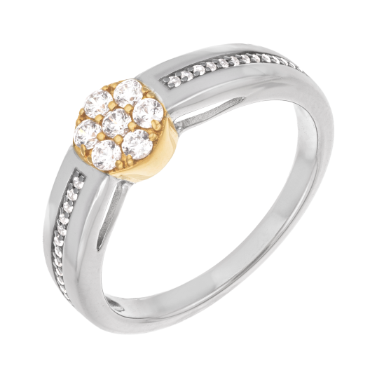 Bague en or jaune et argent rhodié, oxydes de zirconium