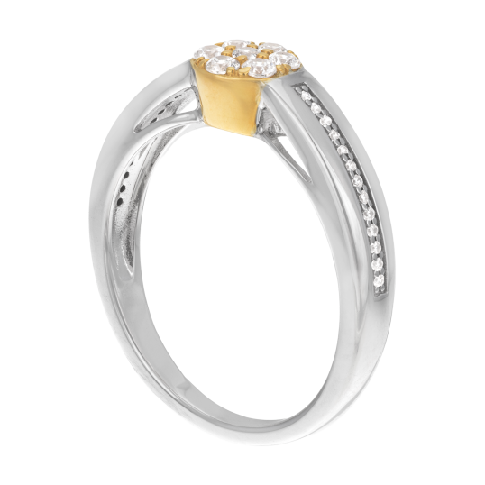 Bague en or jaune et argent rhodié, oxydes de zirconium