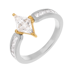 Bague en or jaune et argent rhodié, oxydes de zirconium