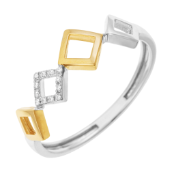 Bague en or jaune et argent rhodié, oxydes de zirconium, losanges