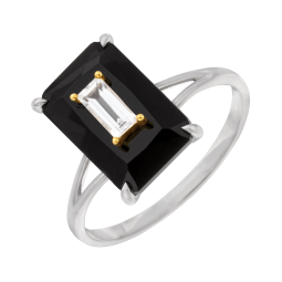 Bague en or jaune et argent rhodié, onyx et oxydes de zirconium
