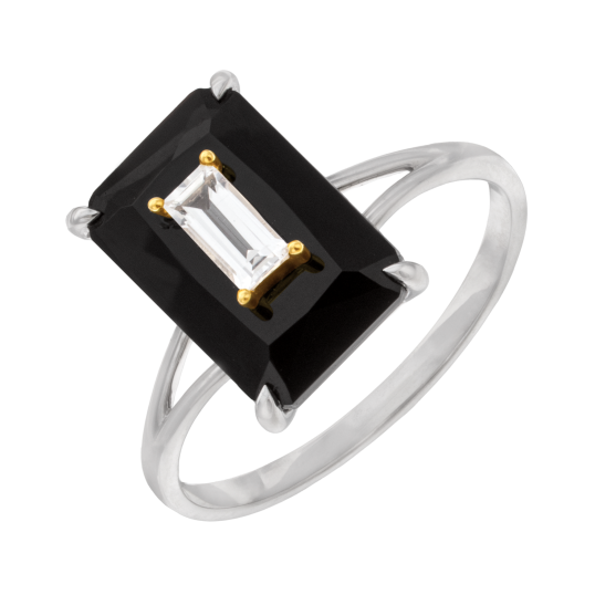Bague en or jaune et argent rhodié, onyx et oxydes de zirconium