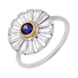 Bague en or jaune et argent rhodié, oxydes de zirconium