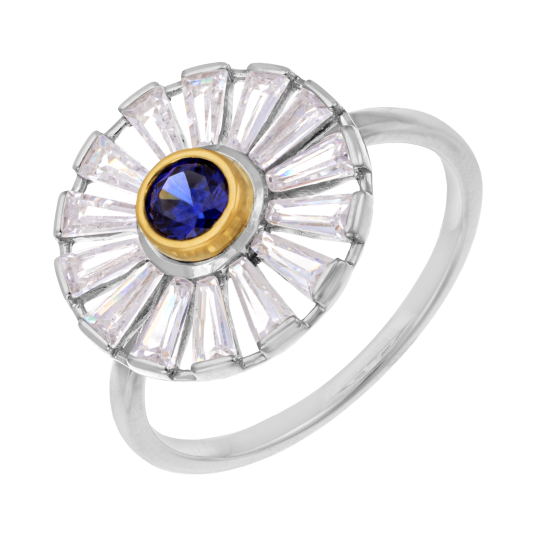 Bague en or jaune et argent rhodié, oxydes de zirconium