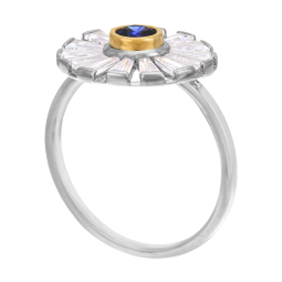 Bague en or jaune et argent rhodié, oxydes de zirconium