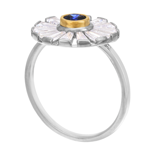 Bague en or jaune et argent rhodié, oxydes de zirconium