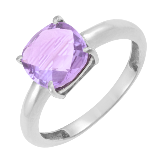Bague en platine et améthyste coussin