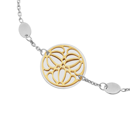 Bracelet en or jaune et argent rhodié, motif ajouré