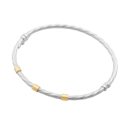 Bracelet jonc en or jaune et argent rhodié