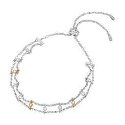 Bracelet en or jaune et argent rhodié, oxydes de zirconium, double chaînes
