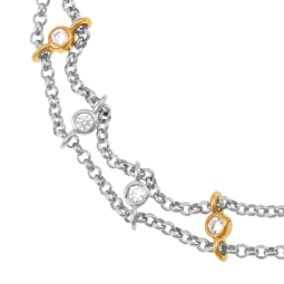 Bracelet en or jaune et argent rhodié, oxydes de zirconium, double chaînes