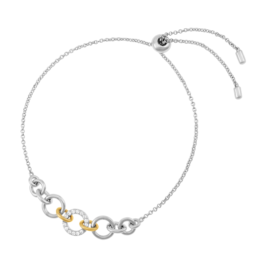 Bracelet en or jaune et argent rhodié, oxydes de zirconium, ronds