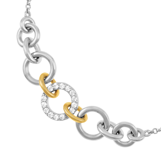 Bracelet en or jaune et argent rhodié, oxydes de zirconium, ronds