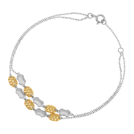 Bracelet en or jaune et argent rhodié, double chaîne