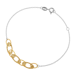 Bracelet en or jaune et argent rhodié, maille ovale