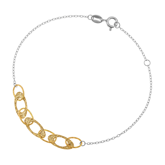 Bracelet en or jaune et argent rhodié, maille ovale