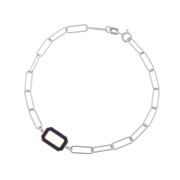Bracelet en or jaune et argent rhodie, laque bleu, rectangle