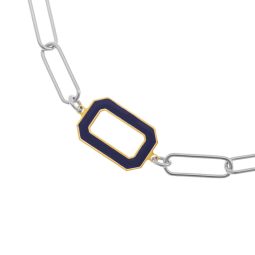 Bracelet en or jaune et argent rhodie, laque bleu, rectangle