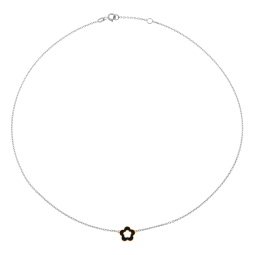 Collier en or jaune et argent rhodié, laque noire, fleur 