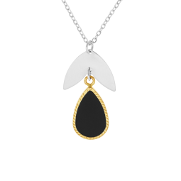 Collier en or jaune et argent rhodié, pierre synthétique, goutte