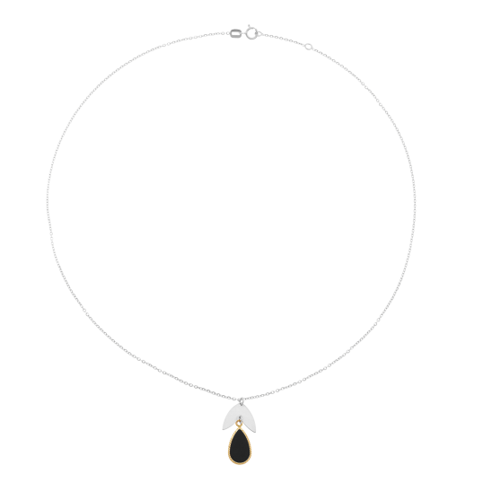 Collier en or jaune et argent rhodié, pierre synthétique, goutte