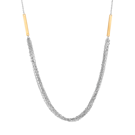 Collier en or jaune et argent rhodié, multi chaînes 