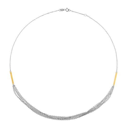 Collier en or jaune et argent rhodié, multi chaînes 