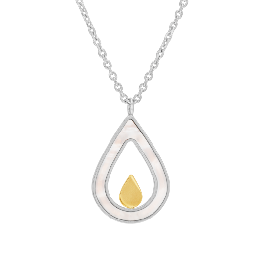 Collier en or jaune et argent rhodié, nacre, goutte
