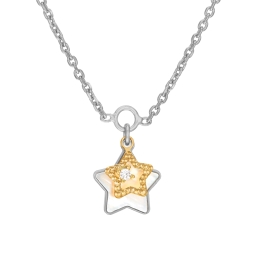Collier en or jaune et argent rhodié, oxyde de zirconium, nacre, étoiles