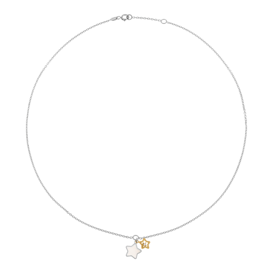 Collier en or jaune et argent rhodié, oxyde de zirconium, nacre, étoiles