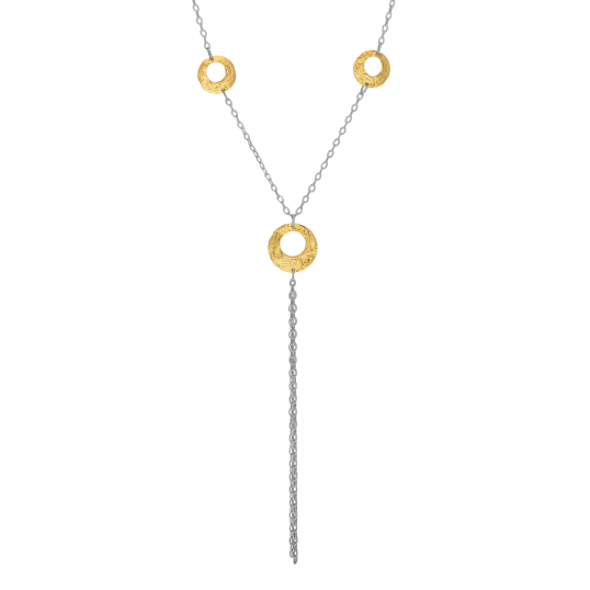 Collier en or jaune et argent rhodié, multi chaînes pendantes