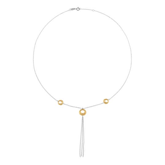 Collier en or jaune et argent rhodié, multi chaînes pendantes