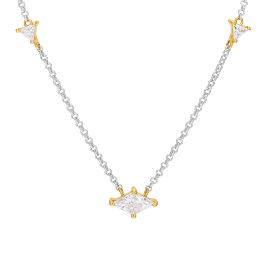 Collier en or jaune et argent rhodié, oxydes de zirconium