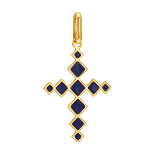Pendentif croix en or jaune et laque 