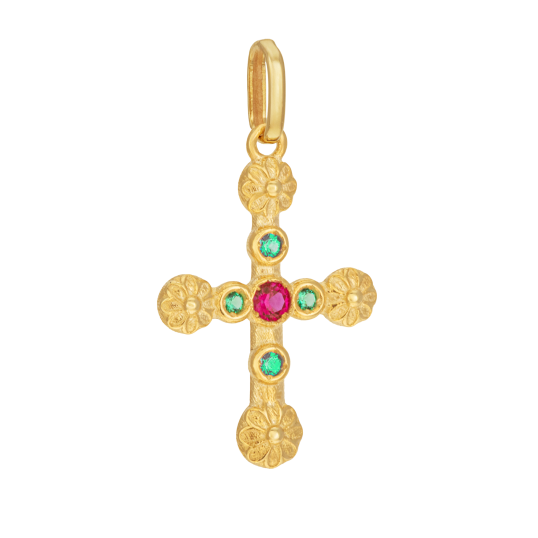 Pendentif en or jaune et oxydes de zirconium, croix
