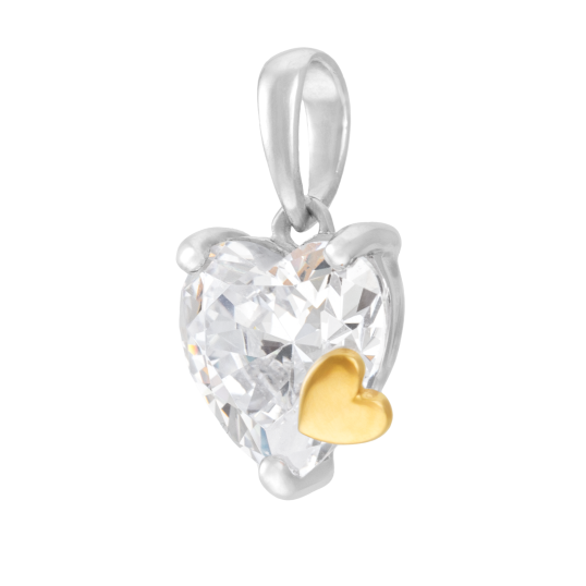 Pendentif en or jaune et argent rhodié, oxyde de zirconium, coeur