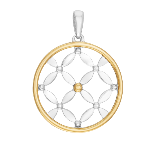Pendentif en or jaune et argent rhodié, fleur de vie