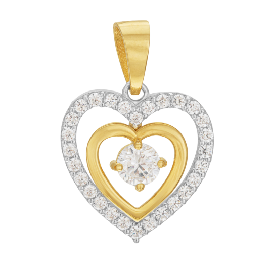 Pendentif en or jaune et argent rhodié, oxydes de zirconium, coeur 
