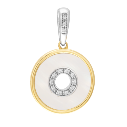 Pendentif en or jaune et argent rhodié, nacre ronde 