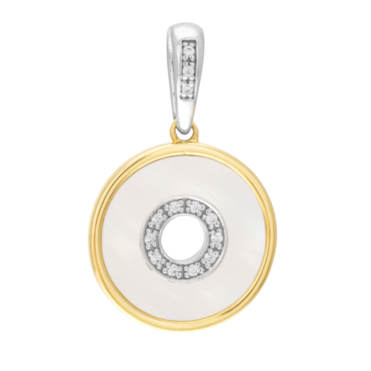 Pendentif en or jaune et argent rhodié, nacre ronde 