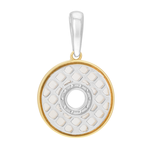 Pendentif en or jaune et argent rhodié, nacre ronde 